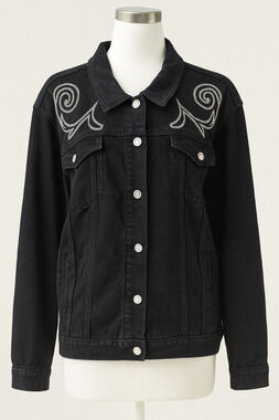 Cato S 26/28 Black Denim Jacket Embroidered Western Boho Y2K Revival Cowgirlcore